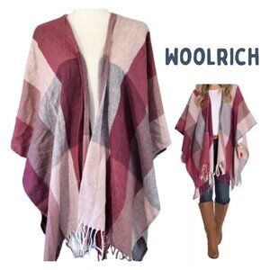 WOOLRICH Mauve Pink Fringed Colorblock Cozy Blanket Wrap - One Size